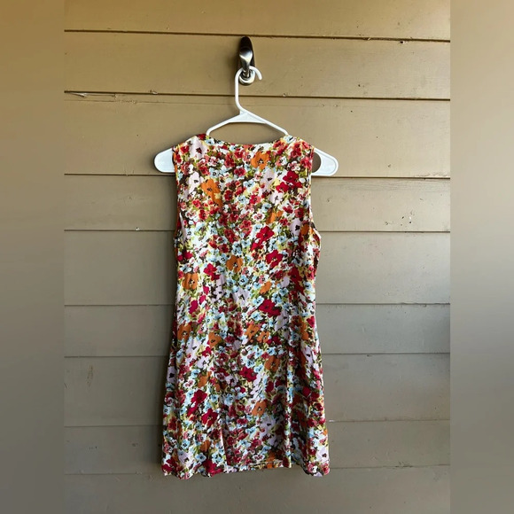 J.Jill Womens Ditsy Floral Sleeveless Midi Shift Dress Size 8 Orange Blue Flowy - Picture 5 of 5